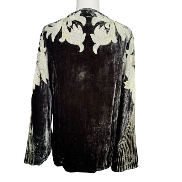 RARE Chasing Unicorns Movin’ Moving On Up Silk Velvet Jacket Olive Green Large - Picture 8 of 14